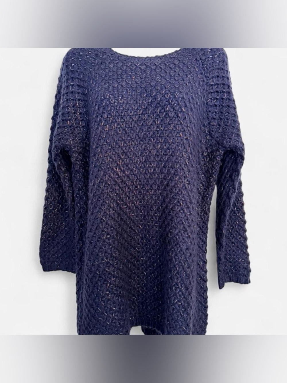 Soft Surroundings Thistle Open Knit Navy Sweater, Mohair, Size Medium